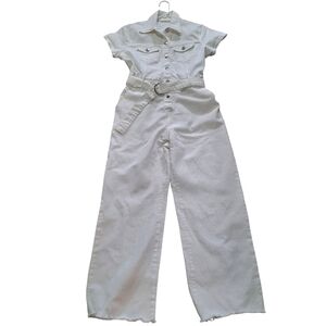 Jolie & Joy White Stretch Denim Belted Jumpsuit, Sz L